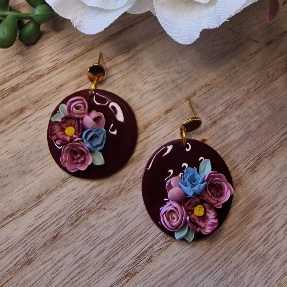 Blush and burgundy Flower Drop Earring