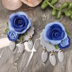 Blue roses drop earrings