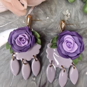 Purple Rose Drop Earrings