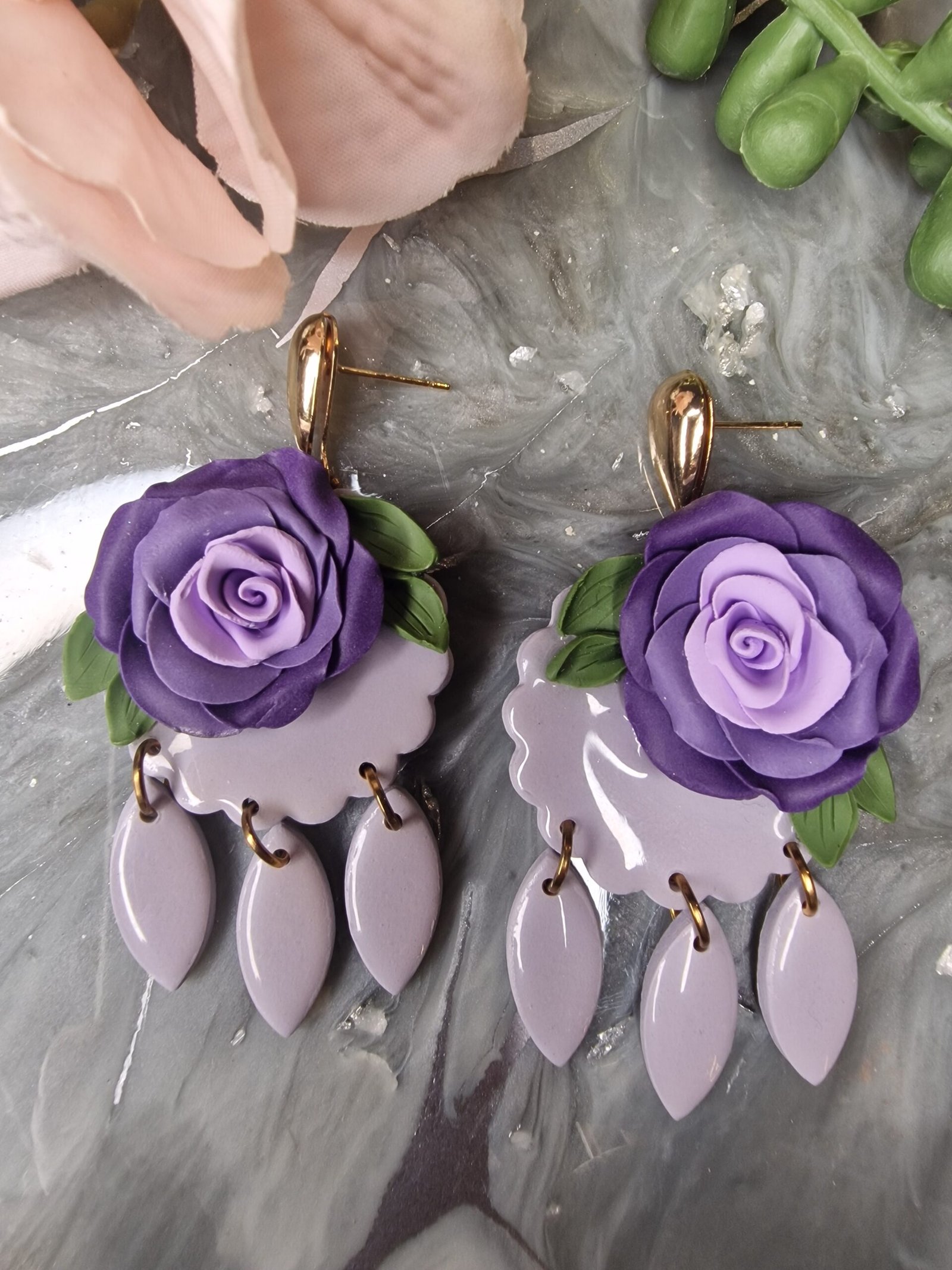 Purple Rose Drop Earrings
