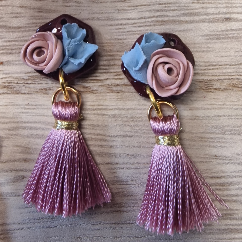 Small Drop Studs With Pink Tassels