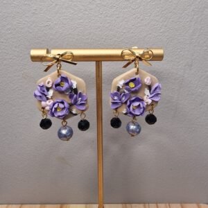 Purple flowers with beads with bow stud