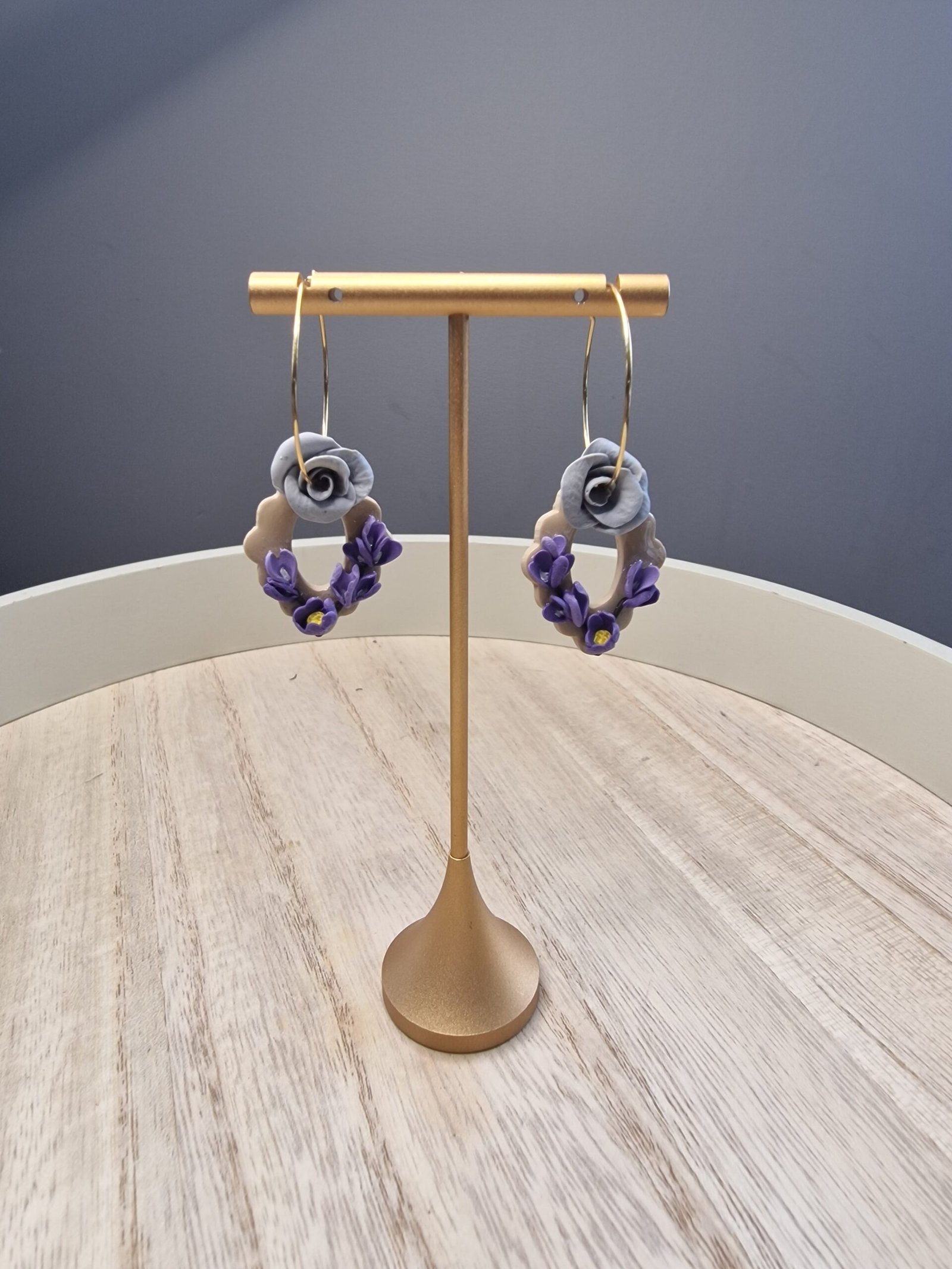 Grey and Purple flowers on hoop